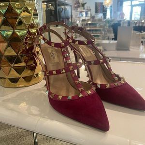 Valentino Suede Rockstud Heels Pink